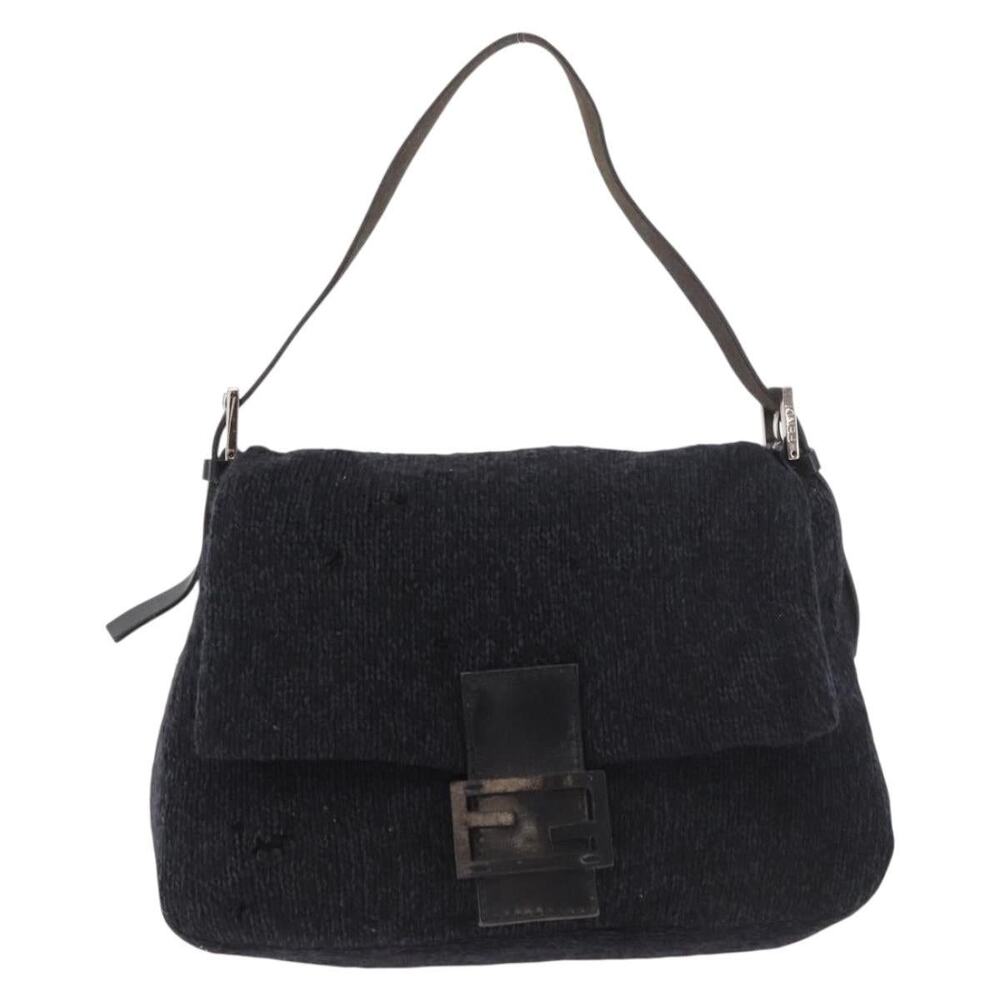 Fendi Wool Mamma Baguette Shoulder Bag Blue